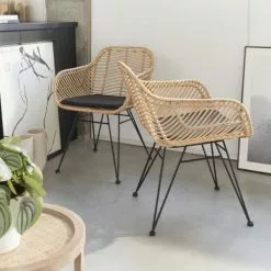 Alice's Garden 2 Fauteuils En Rotin Naturel Et Métal, Coussins Noir 8 Alice's Garden 2 Fauteuils En Rotin Naturel Et Métal, Coussins Noir -Chaise Soldes Magasin 2 fauteuils en rotin naturel et metal coussins noir 2