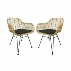 Alice's Garden 2 Fauteuils En Rotin Naturel Et Métal, Coussins Noir