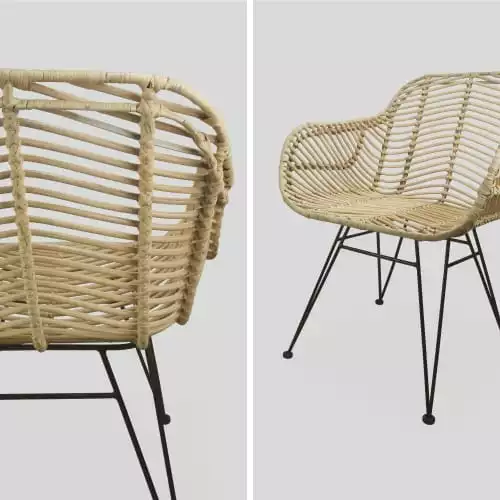 Alice's Garden 2 Fauteuils En Rotin Naturel Et Métal, Coussins Noir 6 Alice's Garden 2 Fauteuils En Rotin Naturel Et Métal, Coussins Noir – Image 6