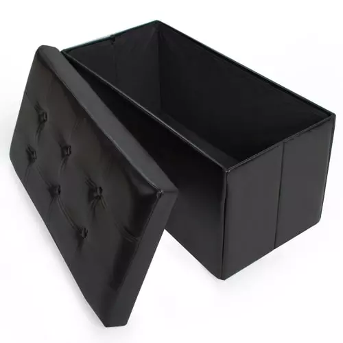 Tectake Poufs Banc Coffre De Rangement Pliable Grand Aspect Cuir 80x40x40cm Noir 4 Tectake Poufs Banc Coffre De Rangement Pliable Grand Aspect Cuir 80x40x40cm Noir – Image 4
