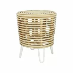 Pirouette Paris Poufs Bout De Canapé En Rotin Et Pieds En Métal Blanc