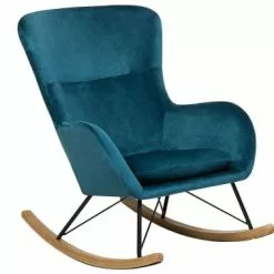 Beliani Fauteuils Chaise à Bascule En Velours Bleu Azur
