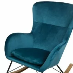 Beliani Fauteuils Chaise à Bascule En Velours Bleu Azur -Chaise Soldes Magasin chaise a bascule en velours bleu azur 4