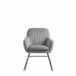 Beliani Fauteuils Chaise à Bascule En Velours Gris -Chaise Soldes Magasin chaise a bascule en velours gris 2