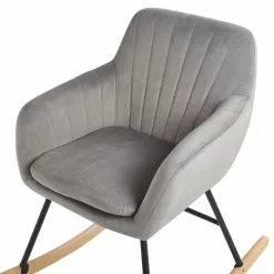 Beliani Fauteuils Chaise à Bascule En Velours Gris -Chaise Soldes Magasin chaise a bascule en velours gris 4