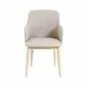 Zago Fauteuils Chaise Accoudoirs Tissu Beige Et Pieds Plaqué Chêne
