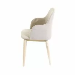 Zago Fauteuils Chaise Accoudoirs Tissu Beige Et Pieds Plaqué Chêne -Chaise Soldes Magasin chaise accoudoirs tissu beige et pieds plaque chene 2