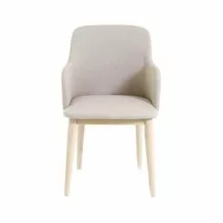 Zago Fauteuils Chaise Accoudoirs Tissu Beige Et Pieds Plaqué Chêne