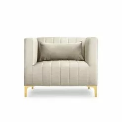 Micadoni Home Fauteuils Fauteuil 1 Place En Velours Beige -Chaise Soldes Magasin fauteuil 1 place en velours beige 4