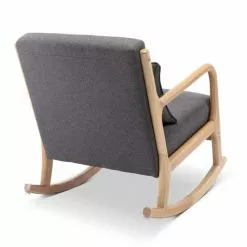 Alice's Garden Fauteuils Fauteuil à Bascule Design Bois Et Tissu Gris Foncé -Chaise Soldes Magasin fauteuil a bascule design bois et tissu gris fonce 2