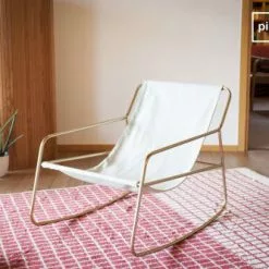 PIB Fauteuils Fauteuil à Bascule En Tissu Blanc -Chaise Soldes Magasin fauteuil a bascule en tissu blanc 2