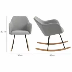 Homcom Fauteuils Fauteuil à Bascule Grand Confort Lin Gris -Chaise Soldes Magasin fauteuil a bascule grand confort lin gris 2