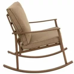 Jolipa Fauteuils Fauteuil à Bascule Métal Bois Foncé/beige -Chaise Soldes Magasin fauteuil a bascule metal bois fonce beige 2