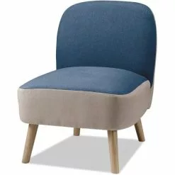 ATHM DESIGN Fauteuils Fauteuil Assise Polyester Bleu Pieds Bois