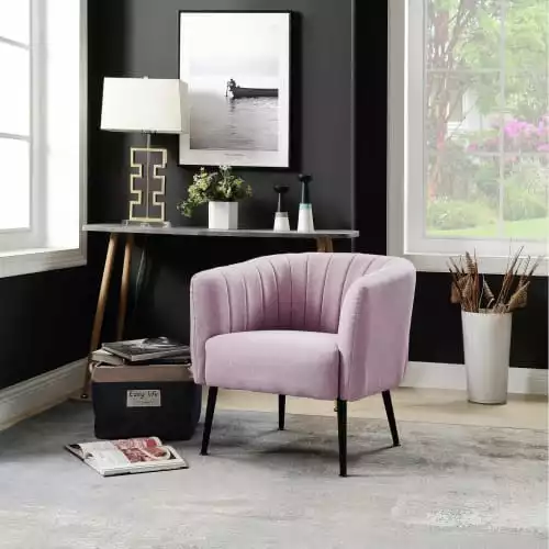 ATHM DESIGN Fauteuils Fauteuil Assise Polyester Rose Pieds Métal 2 ATHM DESIGN Fauteuils Fauteuil Assise Polyester Rose Pieds Métal – Image 2