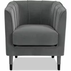 ATHM DESIGN Fauteuils Fauteuil Assise Velours Gris Pieds Bois