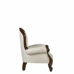 MOYCOR Fauteuils Fauteuil Baby En Bois D'acajou Marron Et Polyester Blanc -Chaise Soldes Magasin fauteuil baby en bois d acajou marron et polyester blanc 3
