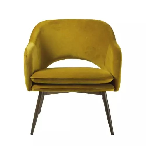 Maisons Du Monde Fauteuils Fauteuil Bas Vintage En Velours Jaune Moutarde 2 Maisons Du Monde Fauteuils Fauteuil Bas Vintage En Velours Jaune Moutarde – Image 2