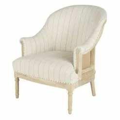 Maisons Du Monde Fauteuils Fauteuil Bergère En Lin Beige Motifs à Rayures