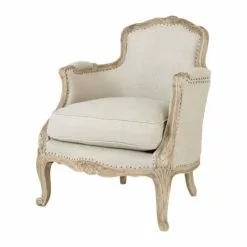 Maisons Du Monde Fauteuils Fauteuil Bergère En Lin Pieds En Manguier Blanchi
