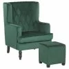Beliani Fauteuils Fauteuil Bergère En Velours Vert Avec Repose-pieds Assorti