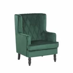 Beliani Fauteuils Fauteuil Bergère En Velours Vert Avec Repose-pieds Assorti -Chaise Soldes Magasin fauteuil bergere en velours vert avec repose pieds assorti 2