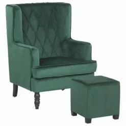 Beliani Fauteuils Fauteuil Bergère En Velours Vert Avec Repose-pieds Assorti