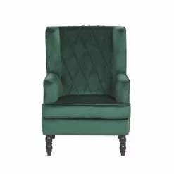 Beliani Fauteuils Fauteuil Bergère En Velours Vert Avec Repose-pieds Assorti -Chaise Soldes Magasin fauteuil bergere en velours vert avec repose pieds assorti 3
