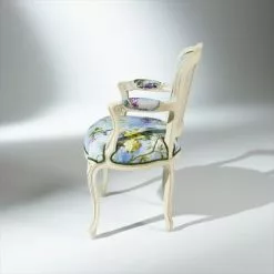 Robin Des Bois Fauteuils Fauteuil Cabriolet Patine Ivoire Et Tissu Lin Fleuri -Chaise Soldes Magasin fauteuil cabriolet patine ivoire et tissu lin fleuri 3