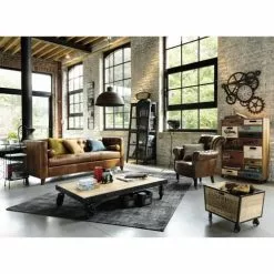 Maisons Du Monde Fauteuils Fauteuil Capitonné à Roulettes En Cuir Marron -Chaise Soldes Magasin fauteuil capitonne a roulettes en cuir marron 1000 8 34 133407 7