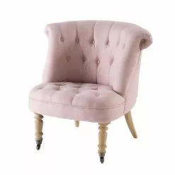 Maisons Du Monde Fauteuils Fauteuil Capitonné En Lin Lavé Rose Poudré