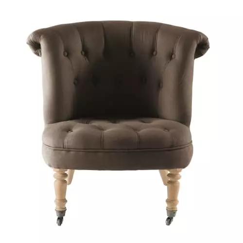 Maisons Du Monde Fauteuils Fauteuil Capitonné En Lin Taupe 2 Maisons Du Monde Fauteuils Fauteuil Capitonné En Lin Taupe – Image 2