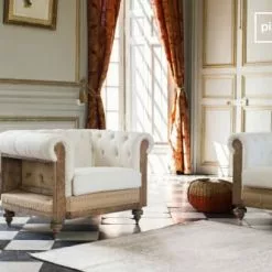 PIB Fauteuils Fauteuil Chesterfield En Lin Beige -Chaise Soldes Magasin fauteuil chesterfield en lin beige 4