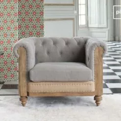 PIB Fauteuils Fauteuil Chesterfield En Lin Gris -Chaise Soldes Magasin fauteuil chesterfield en lin gris 2