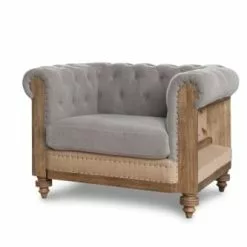 PIB Fauteuils Fauteuil Chesterfield En Lin Gris