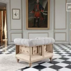 PIB Fauteuils Fauteuil Chesterfield En Lin Gris -Chaise Soldes Magasin fauteuil chesterfield en lin gris 3