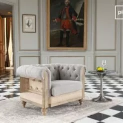 PIB Fauteuils Fauteuil Chesterfield En Lin Gris -Chaise Soldes Magasin fauteuil chesterfield en lin gris 4