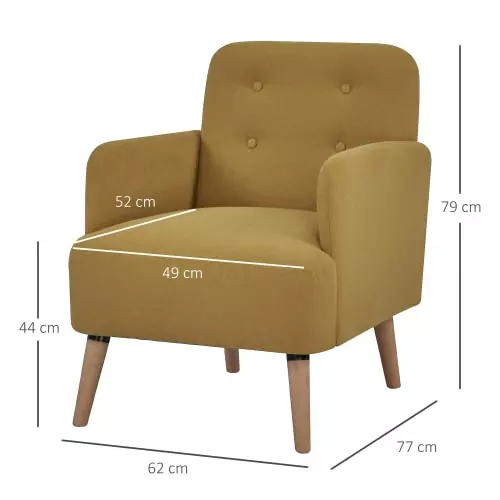 Homcom Fauteuils Fauteuil Classique Dossier 4 Boutons Pieds Bois Tissu Moutarde Foncé 3 Homcom Fauteuils Fauteuil Classique Dossier 4 Boutons Pieds Bois Tissu Moutarde Foncé – Image 3