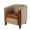 Maisons Du Monde Fauteuils Fauteuil Club En Coton Recyclé Et Cuir Marron