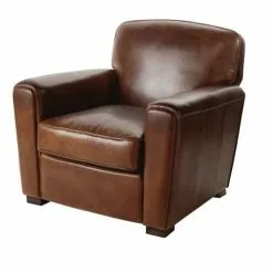 Maisons Du Monde Fauteuils Fauteuil Club En Cuir Marron Effet Vieilli