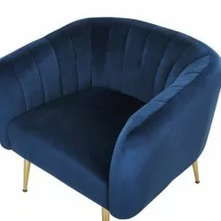 Beliani Fauteuils Fauteuil Club En Velours Bleu -Chaise Soldes Magasin fauteuil club en velours bleu 4