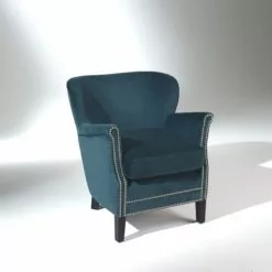 Robin Des Bois Fauteuils Fauteuil Club En Velours Clouté Bleu Paon -Chaise Soldes Magasin fauteuil club en velours cloute bleu paon 2