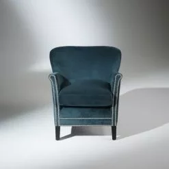 Robin Des Bois Fauteuils Fauteuil Club En Velours Clouté Bleu Paon -Chaise Soldes Magasin fauteuil club en velours cloute bleu paon 3