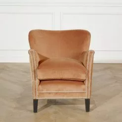 Robin Des Bois Fauteuils Fauteuil Club En Velours Clouté Caramel -Chaise Soldes Magasin fauteuil club en velours cloute caramel 3