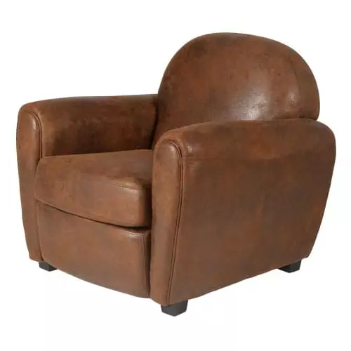 Grenier Alpin Fauteuils Fauteuil Club Vintage Microfibre Marron 2 Grenier Alpin Fauteuils Fauteuil Club Vintage Microfibre Marron – Image 2