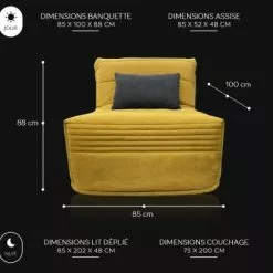 DIVA SALON Fauteuils Fauteuil Convertible 1 Place En Tissu Jaune Moutarde -Chaise Soldes Magasin fauteuil convertible 1 place en tissu jaune moutarde 4