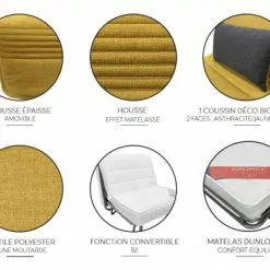 DIVA SALON Fauteuils Fauteuil Convertible 1 Place En Tissu Jaune Moutarde -Chaise Soldes Magasin fauteuil convertible 1 place en tissu jaune moutarde 5