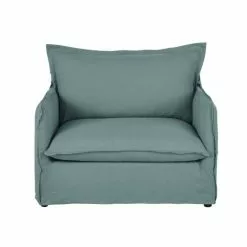 Maisons Du Monde Fauteuils Fauteuil Convertible En Lin Froissé Bleu Céladon