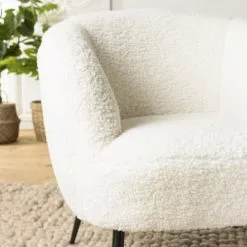 MACABANE Fauteuils Fauteuil Cosy Tissu Bouclette Blanc Pieds Métal Noir -Chaise Soldes Magasin fauteuil cosy tissu bouclette blanc pieds metal noir 2