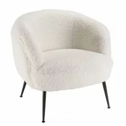 MACABANE Fauteuils Fauteuil Cosy Tissu Bouclette Blanc Pieds Métal Noir